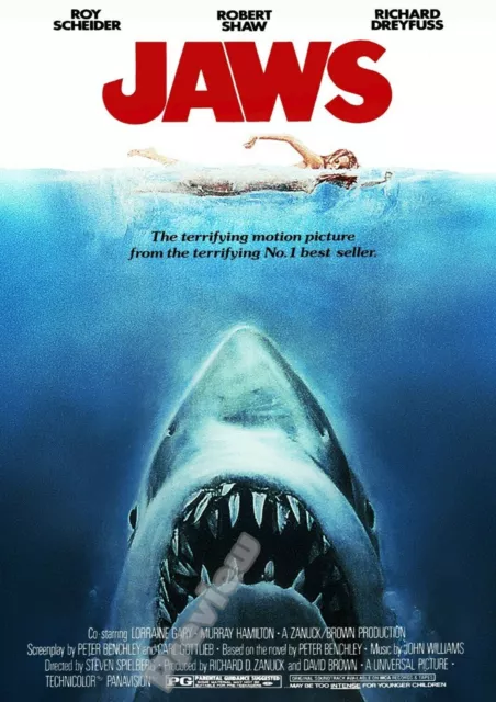 Vintage Jaws American Thriller Film Movie Print Poster Wall Art Picture A4 +