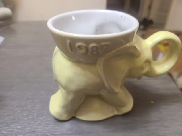 FRANKOMA Pottery Republican Political Mug 1987 GOP Elephant Yellow