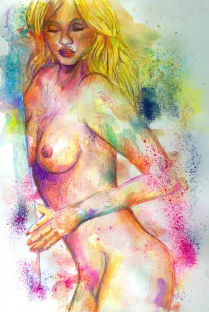 Akt Erotic Grafik ORGINAL NO Poster Love Female Sm Drawing BDSM Street Art 30x40 3