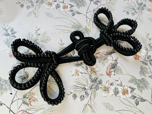5 pares de sujetadores grandes con cuentas nudo chino rana botón negro satinado 13 cm