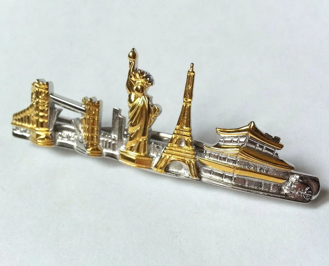 PINCE A CRAVATE vintage MONUMENTS PARIS TOUR EIFFEL GRANDE ROUE doré