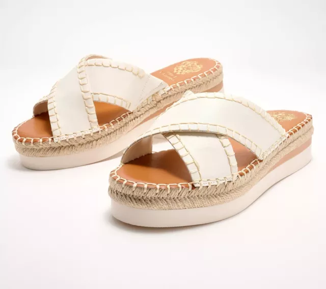 Vince Camuto Leather Crossband Slide Sandals Coconut Cream 9 New