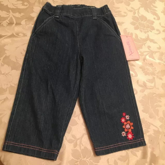 NWT Macy's Nannette Girl Cropped Capri Embroidered Denim Jeans Pants 4T Elastic