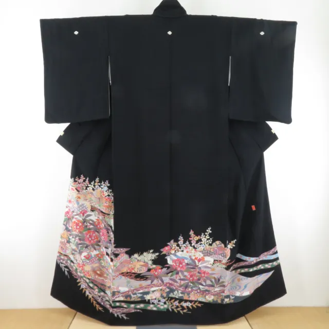 Black Tomesode Kimono Kaga Yuzen Silk Toshihiro Homura Black 60.6inch from japan