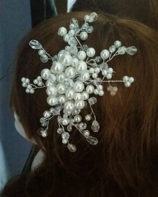 Handmade bridal pearl and glass bridal headpiece fascinator