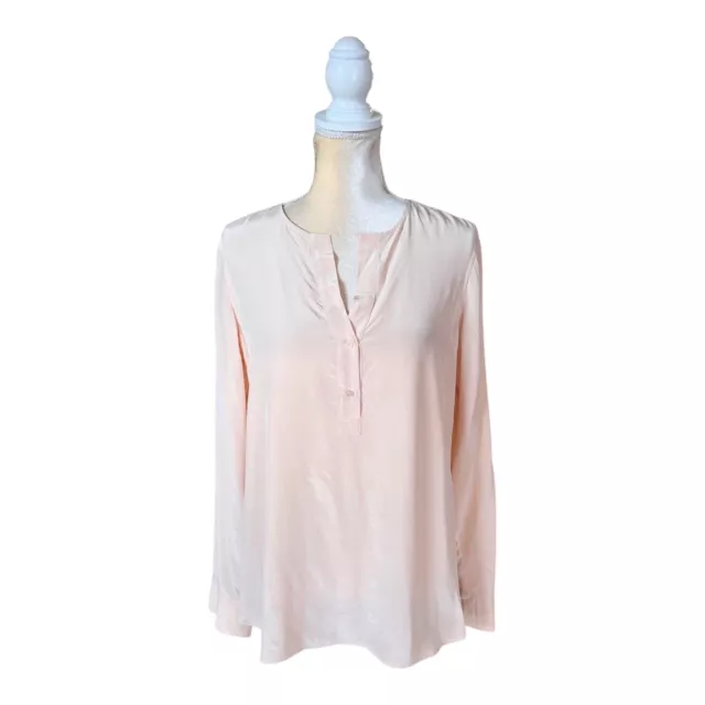 Vince Pink Silk V Neck Top Size 10 Long Sleeve Blouse