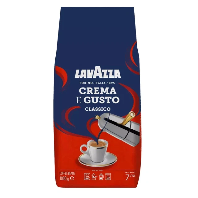 Lavazza Crema E Aroma Whole Bean Coffee 1kg – Medium Roast, 8/10 Intensity, Italian