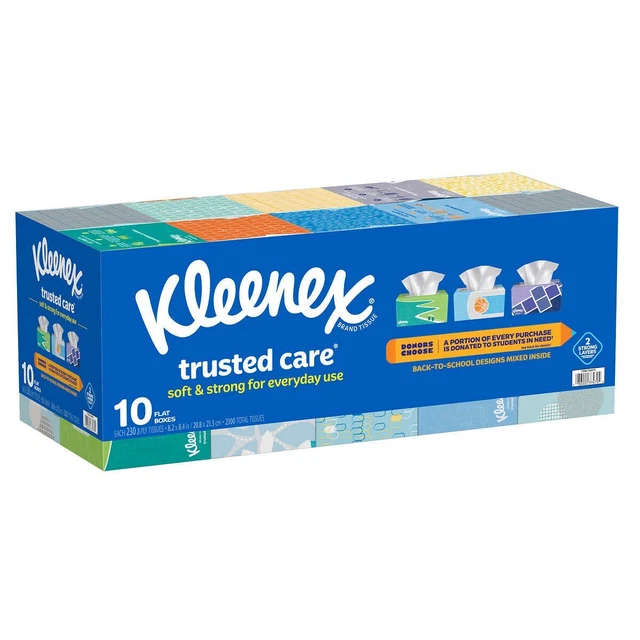 KLEENEX TRUSTED CARE Facial Tissue, 2ply, 230count, 10 pack X Free