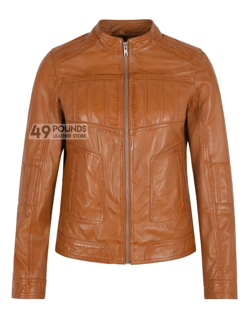 Smart Range Ladies Real Leather Biker Jacket | Tan Napa | Waist Length | Sizes 8-20 | UK Made