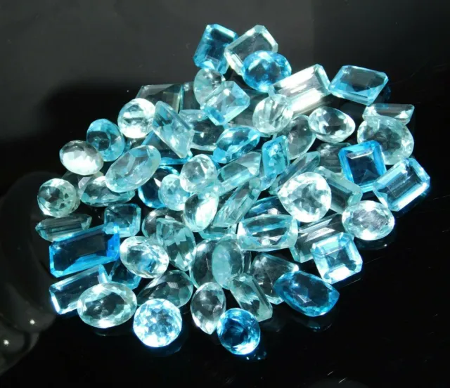 100 Ct Natural  Aquamarine Loose Gemstones Blue Mix Shape Certified Rare Mix LOT