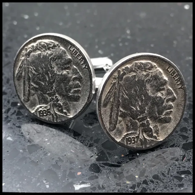New Cufflinks Vintage Indian Head Nickel 5 Cent Coin Americana Money 1930’s