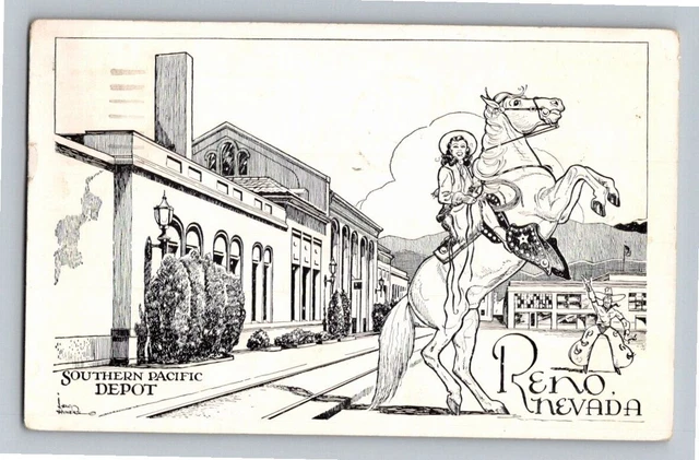 1950. Reno, Nevada. Southern Pacific Depot. Postcard. Rr14