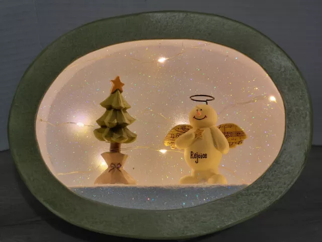 Vintage Lighted Shadow Box Rejoice snowman & Christmas tree.