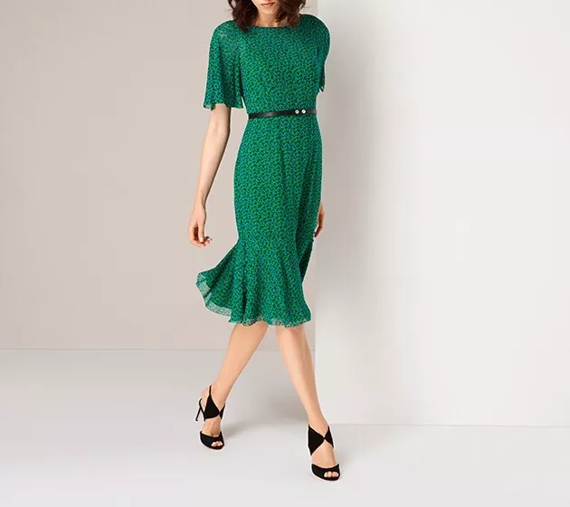 L.K. Bennett Rudy Green / Blue  Floral Dress  Silk  Size 6 Retail 450$ 