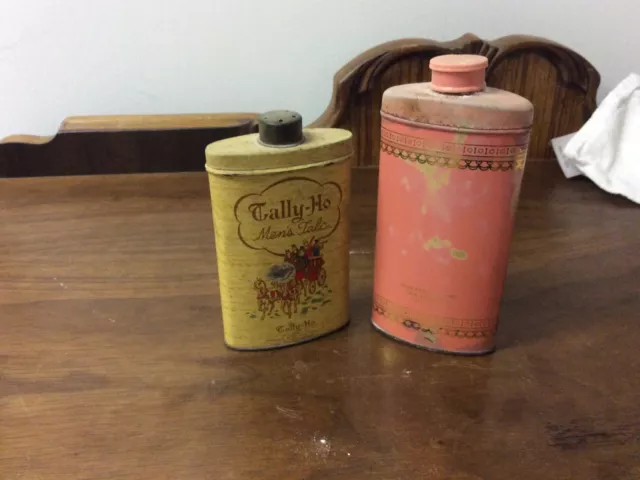 2 Vintage Tins Avon Unforgettable Talc 2.75 & Tally-Ho Mens Talc 3oz.