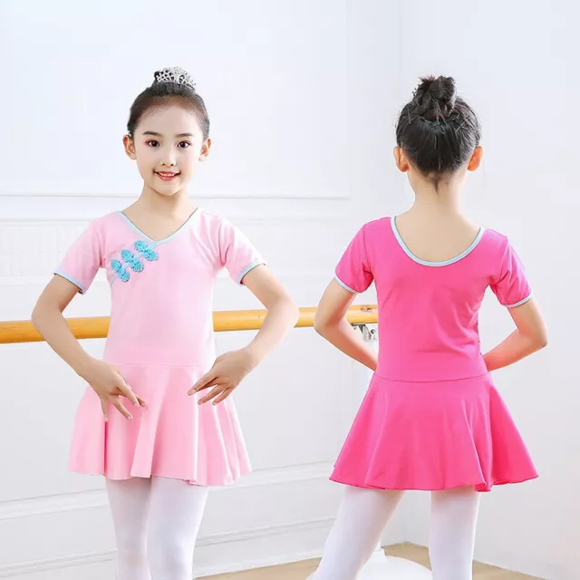 Ragazza Scollo A V Danza Vestito Con Shorts Rana Bottoni Balletto Ginnastica Fit 3