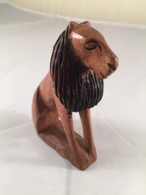 Wooden Hand Carved Lion 4” Rustic