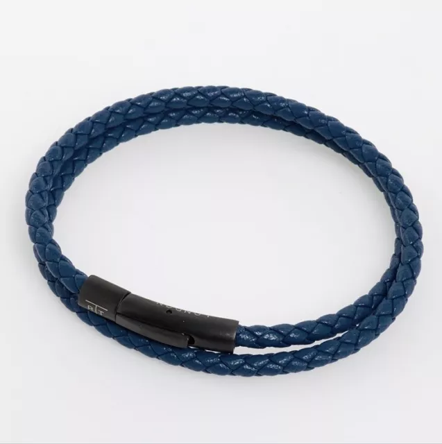 Tateossian mens bracelet - navy blue leather double wrap - BNWT - RRP: £138