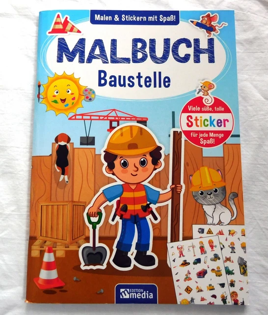 Malbuch - Baustelle - Malen und Stickern mit Spaß - NEU