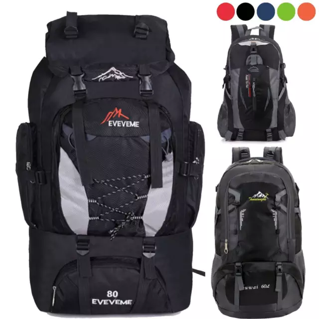 40 60 80L Men Hiking Camping Backpack Waterproof Trekking Travel Rucksack Bags