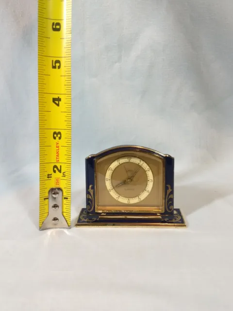 Vintage 1940s Miniature Emes 7 Jewels Blue Enamel German Wind Up Alarm Clock