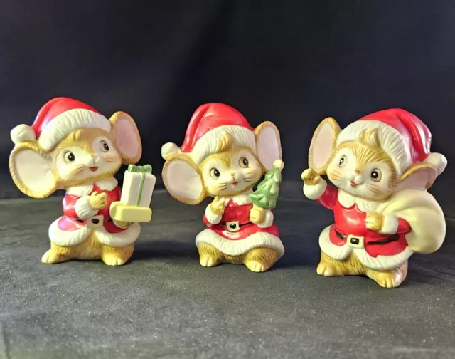 Vintage HOMCO Christmas Mice Figurines Set/3 SANTA MICE Christmas Decor #5405