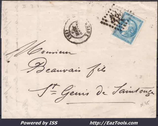 France N° 45C Sur Lettre Gc 532 Bordeaux Gironde + Cad Du 20/01/1871