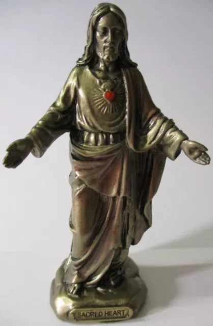 3 1/2" HIGH BEAUTIFUL STATUE:-   SACRED HEART  ~ in 2-TONE RESIN BRONZE  home