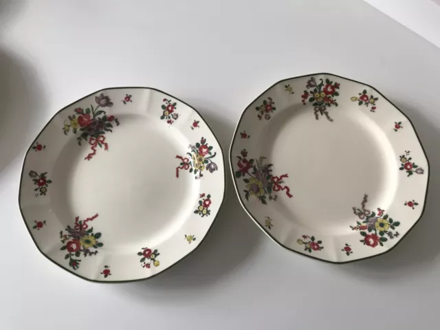 2 ROYAL DOULTON OLD LEEDS SPRAY SALAD BREAD PLATES BOWS RIBBON 21 cm. ROSES