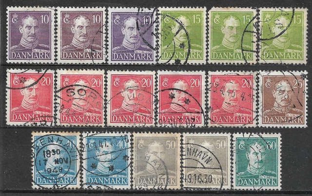 1942-1946 DENMARK SET OF 17 USED STAMPS (Scott # 280-283,286,286B,287) CV $3.40