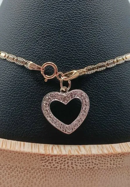 14k Gold Diamond Heart Charm Bracelet