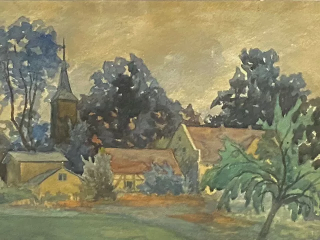 Watercolor Elisabeth Albrecht Rolffs Klein Gaffron church and parish house Silesia.