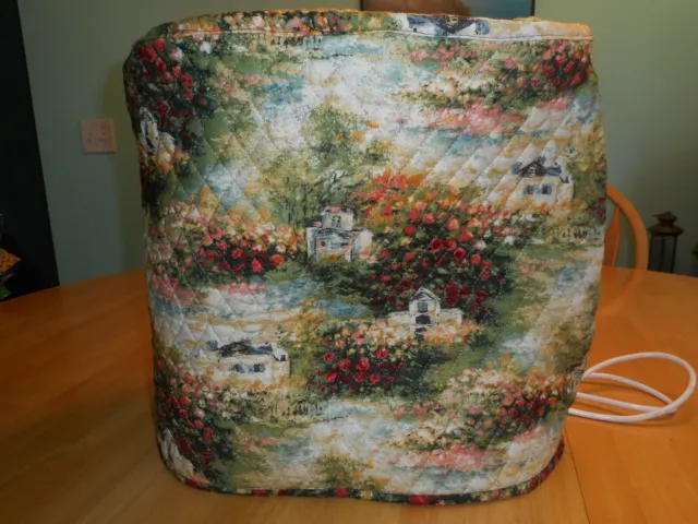 Quilted mixer cover - reversible, green, red, tan countryside/green, red floral