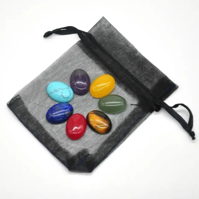 1 Set 7 Chakra Stones Natural Healing Spiritual Crystal Engraved Reiki Gemstones