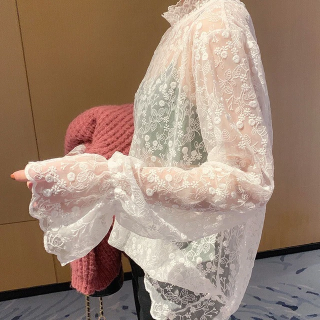 HOT Women Loose Lace Blouse Long Sleeve T-Shirt Ladies Casual Tops