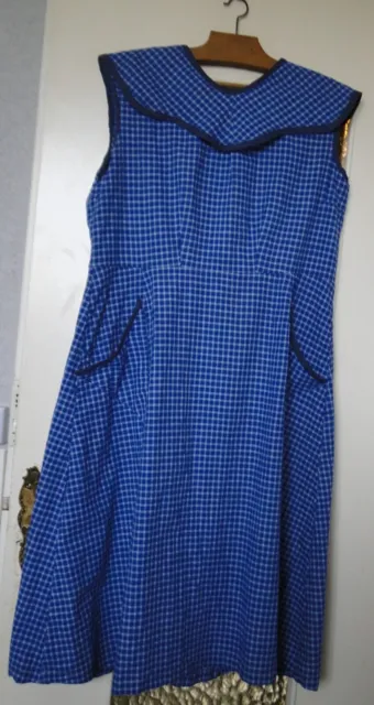 Dress Blouse Without Sleeve Small Blue Check Hand Made Years 40/50 N° 101