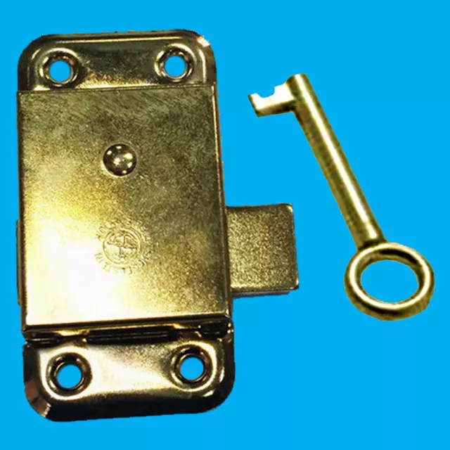 1x 75mm 3" Inch Brass Door Lock & Key For Wardrobe Cupboard Cabinet Desk Drawer