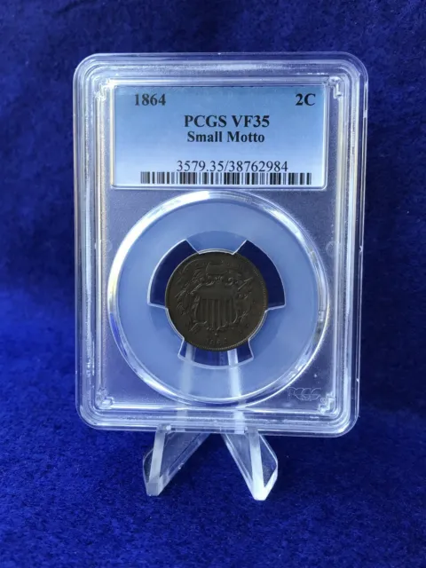 1864 2 Cent Piece *Small Motto* *Pcgs Vf35 Choice Very Fine* Tough Variety Coin