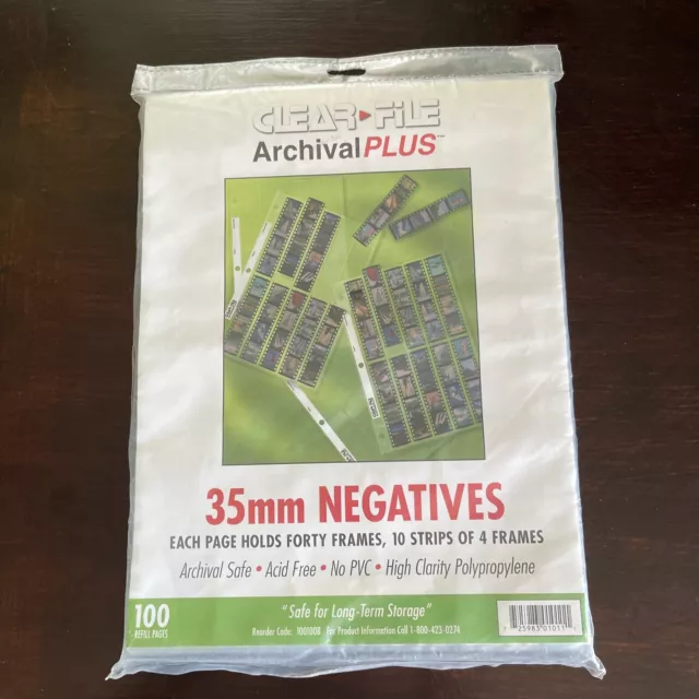 Clear-File Archival 35mm Negative Holders 100 Pages New Unopened Package