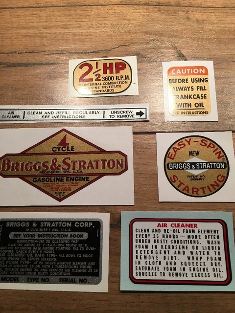 Vintage Reproduction Decal Set For 10HP Briggs & Stratton, Jacobsen, Simplicity Engines (1960s-70s)