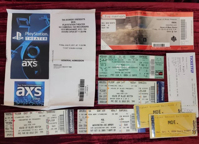 9X MOE USED Concert Ticket Stub LOT