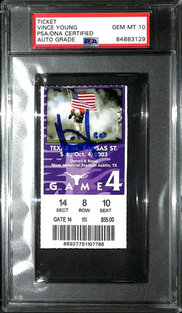 VINCE YOUNG Signed 2004 Texas Longhorns vs. Colorado Ticket PSA/DNA 10 Slabbed