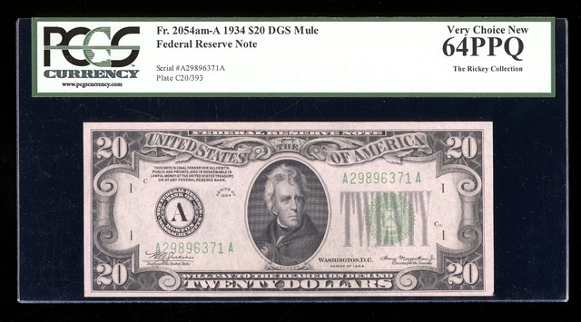 DBR 1934 $20 DGS FRN Mule Boston Fr. 2054-Adgsm PCGS 64 PPQ Serial A29896371A