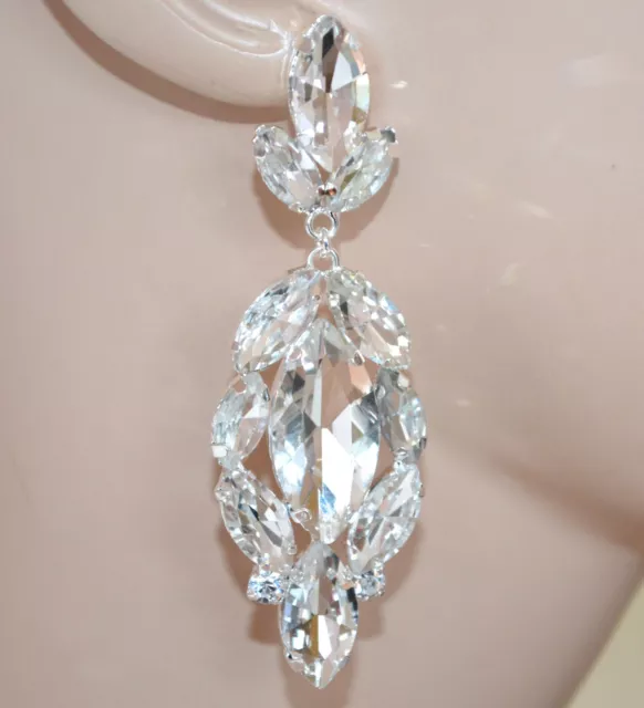 Orecchini argento donna cristalli strass trasparenti pendenti pietre sposa UX26