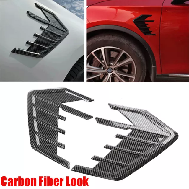 2x Universal Car Side Wing Fins Air Flow Fender Vent Trim TPU Carbon Fiber Style