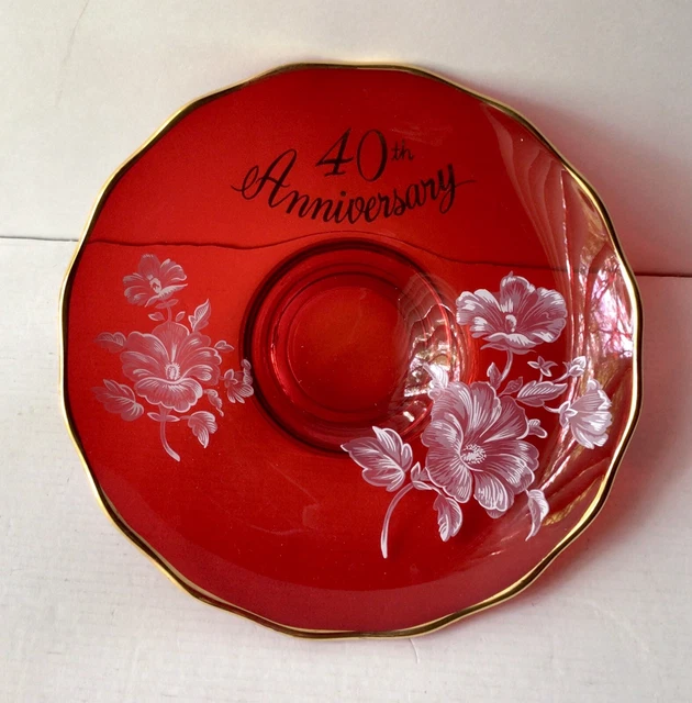 Vintage Footed Ruby Glass 40th Anniversary Rockwell Silver Co Bowl