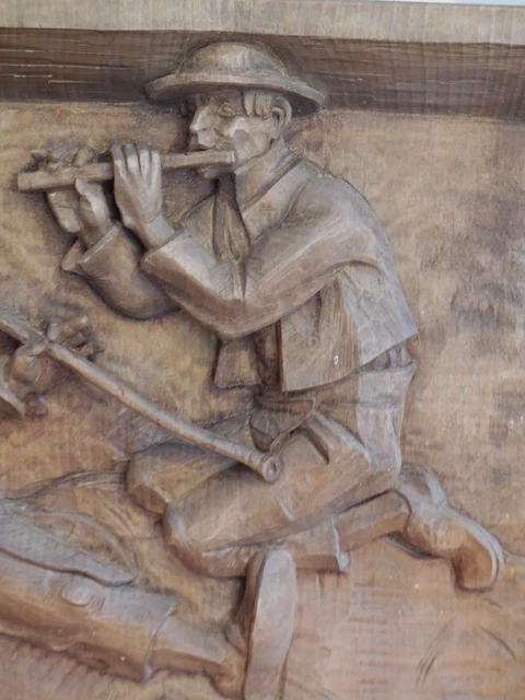 Antique HANDCARVED WOODEN  ART SCULPTURE PANEL signed R. MARKUS: FLUTE MUSICIANS 3