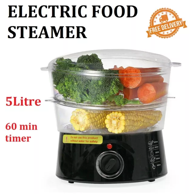 Electric Food Steamer with Adjustable Control Timer Setting 2 Food Trays Stack