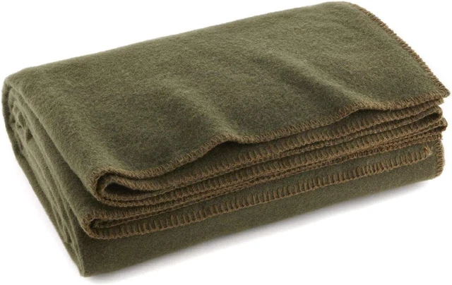 Olive Drab Green 80% Wool Fire Retardant Military Style Blanket, 66" x 90" Warm