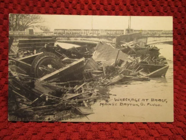 Early 1900'S. Wreckage At Bridge. Main St. Dayton, Ohio Flood Postcard I2